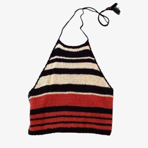 Rue 21 Tricolor Striped Halter Crochet Top Women's Size Small